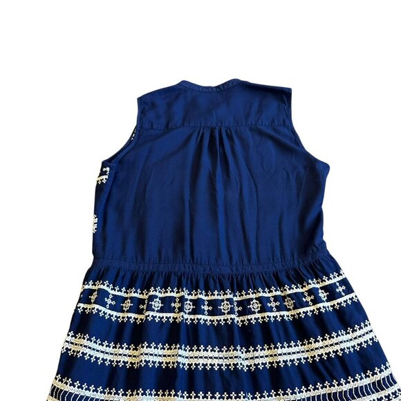 Roller Rabbit Sleeveless Navy Dress Embroidered Tiered Button-Down Size Medium - Picture 2 of 11